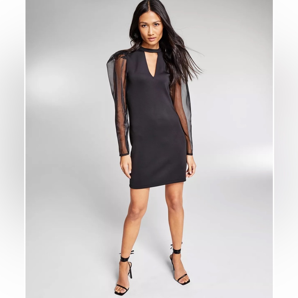 I.N.C. x Jeannie Mai sheer sleeve black dress M